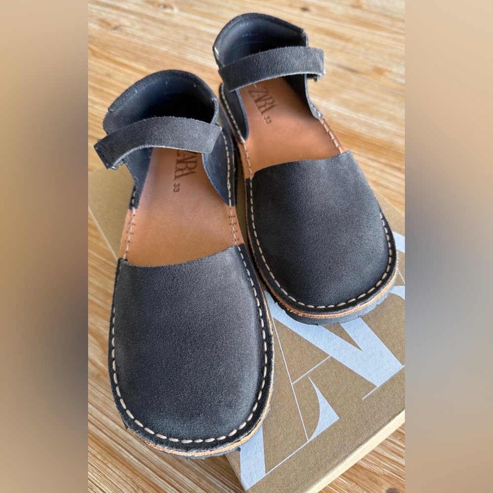 Zara Open Leather Charcoal Suede Sandals - LIMITED EDITION